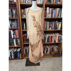 Vintage Sister Max Luxury 100% Silk Embroidered Maxi Dress Gown Women’s Small